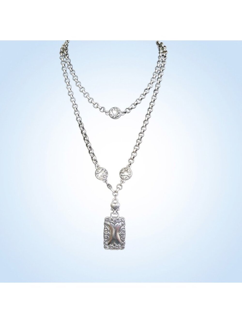 Brighton Victorian Revival Silver Scroll Long Pendant Necklace Retired HTF